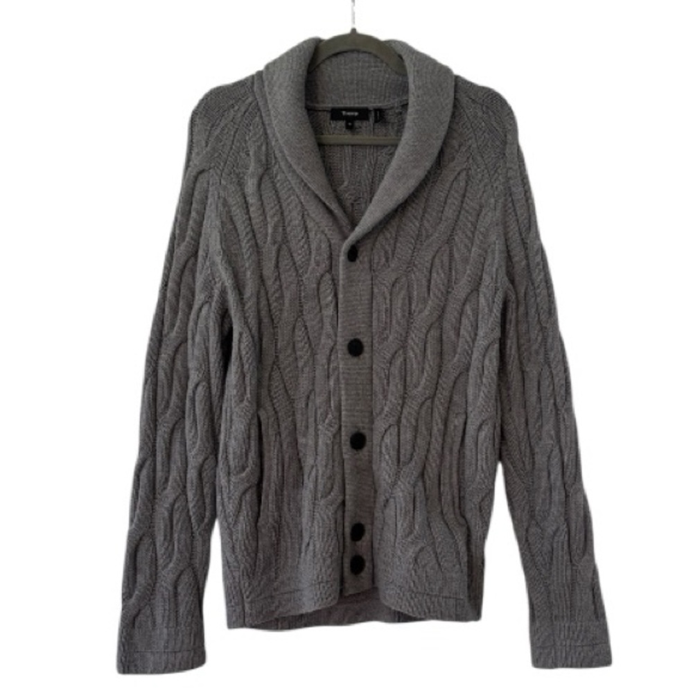Theory Thick Knit Fisherman Wool Cardigan in Gray Size Gray
